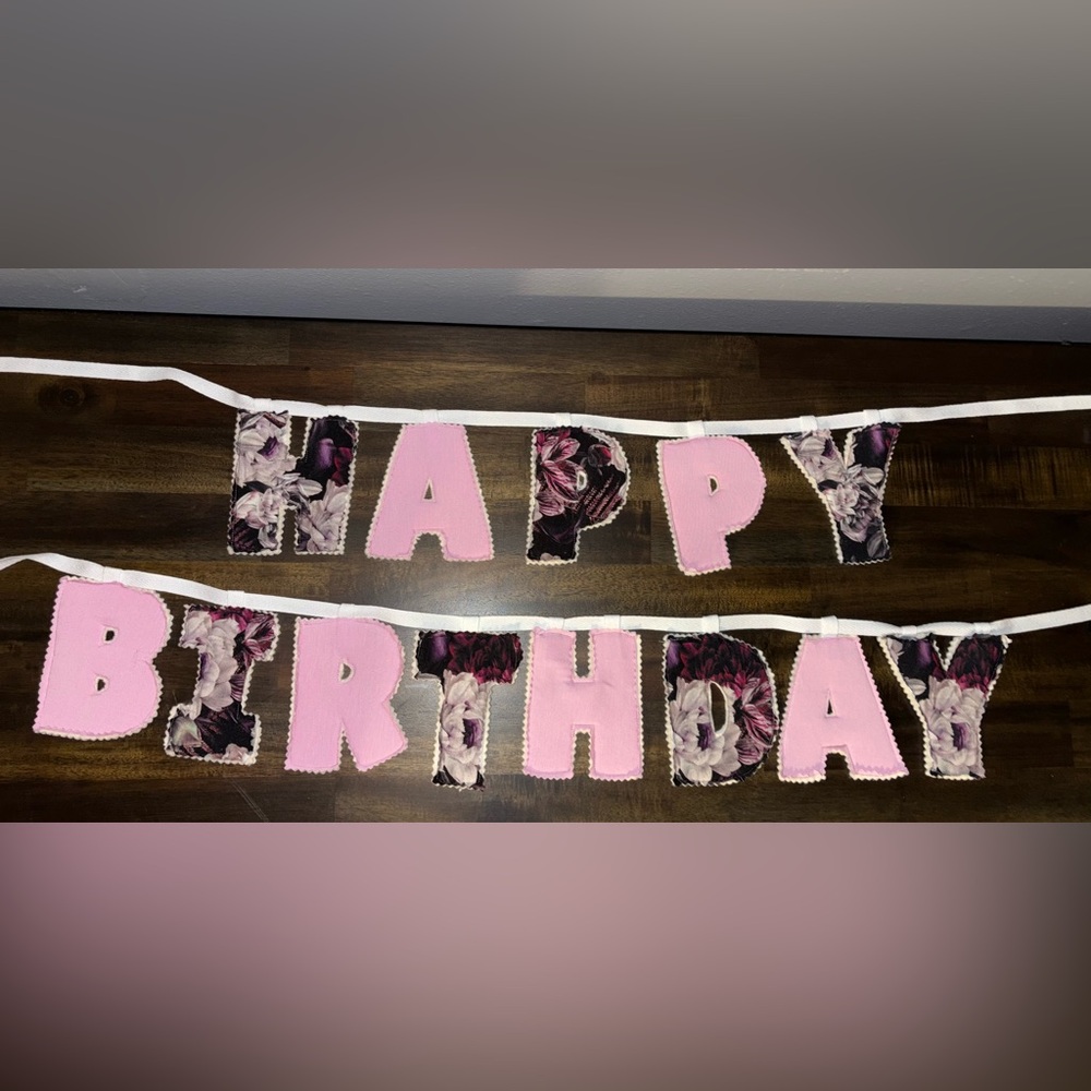 Handmade Floral Pink Happy Birthday Banner